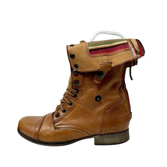 Steve Madden Camarro Leather Combat Boots Foldover Southwest Brown Size 8 - Picture 4 of 11